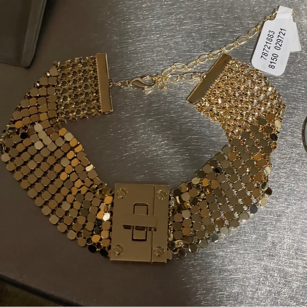 Free People Gold Mesh Choker, Metallic Front Lock Clasp, Adjustable, NWT